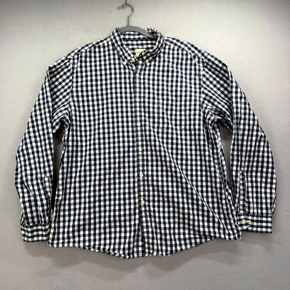 GH Bass & Co Shirt Mens XL Navy White Gingham Check Classic Long Sleeve Oxford